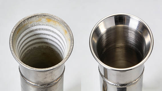 Scale buildup in pipes vs treated pipe